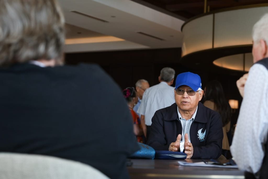 Chief Greg Gabriel, of the Penticton Indian Band, speaks during the Okanagan Similkameen Collaborative Leadership Table’s April 24 meeting in the District of Lake Country, in syilx territory. Photo by Aaron Hemens